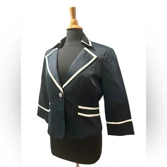 Sharagano’s Women’s Navy Blue Blazer w/ White Trim-size 12 - Picture 6 of 11
